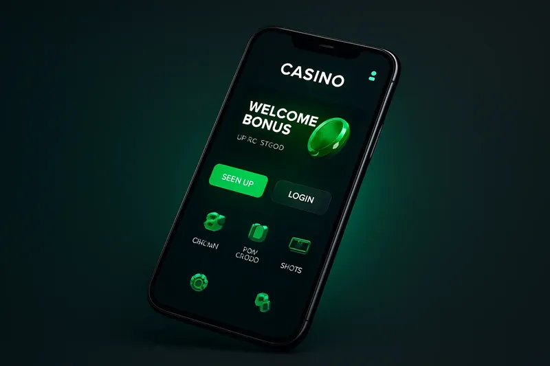 Casino App Showcase Modern smartphone showing dark premium casino app UI with green glow